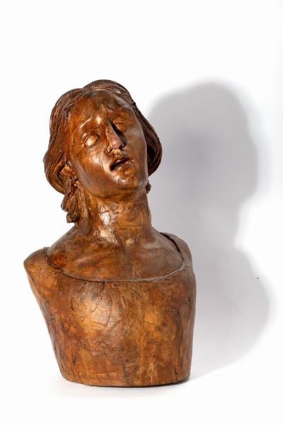 Scultura lignea raffigurante busto di Santa Martire, altezza cm 43,5