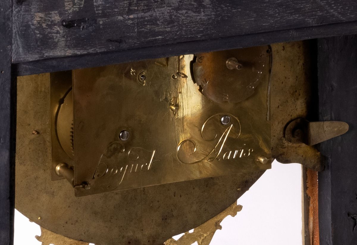 Hoguet, Grande pendola Cartel impiallacciata in tartaruga e bronzo dorato, Francia, XIX secolo