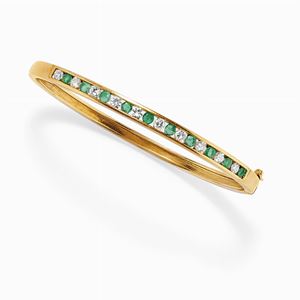 Bracciale in oro 18k, diamanti e smeraldi
