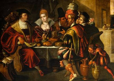 Scena di banchetto, olio su tavola