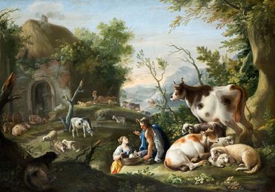Paesaggio pastorale, olio su tela