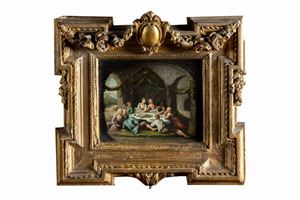 Banquet scene under a portico