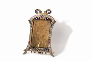 Frame in metal and polychrome enamels, France or Russia, early 20th century