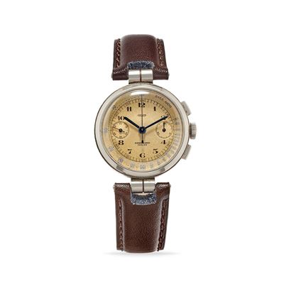 Cronografo personalizzato Eberhard Milano, anni '40, movimento a carica manuale, cassa in acciaio