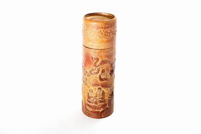 Porta pennelli in bamboo inciso, Cina, XIX - XX secolo