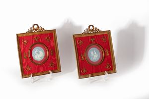 Two Wedgwood-style porcelain cameos depicting the Allegory of Painting and the Chariot of Apollo, 19th century