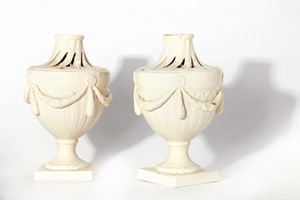 Pair of white majolica vases, late 19th - early 20th century