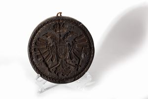 Dark wax butter mold with Habsburg imperial coat of arms, 18th century
