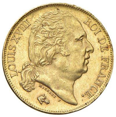 Luigi XVIII, Moneta da 20 franchi, 1817, oro