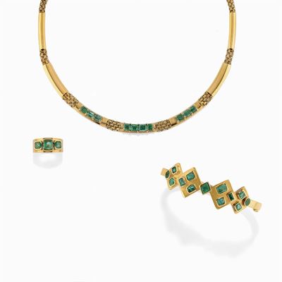 Parure in Oro 18k e Smeraldi, Italia 1970 Circa