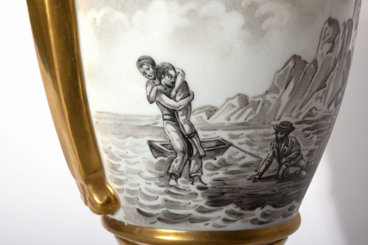 Coppia di vasi in porcellana bianca e oro, Francia, fine secolo XIX - inizio secolo XX