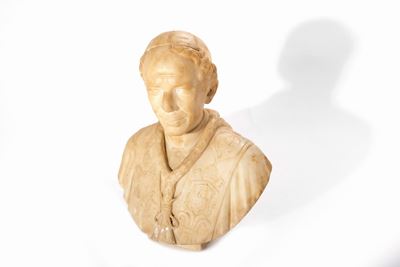 Anonimo, Busto ritratto di Papa Leone XIII Pecci, scultura in alabastro, secolo XIX