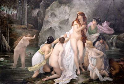 Scuola francese, Diana e Callisto, porcellana dipinta