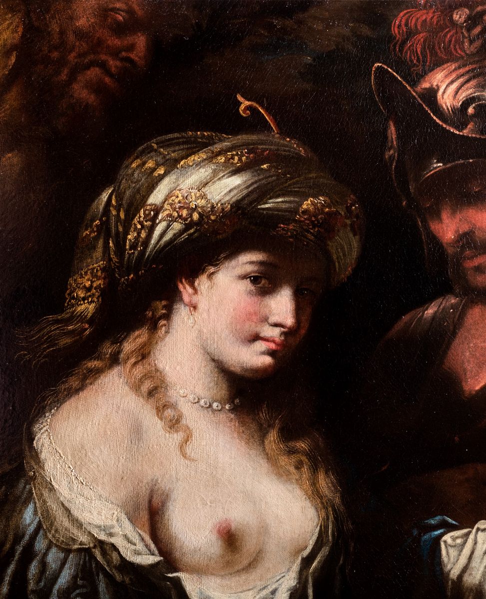 Scuola Genovese, Secolo XVII - Scuola genovese, La Sibilla Cumana con Enea e Anchise, olio su tel...