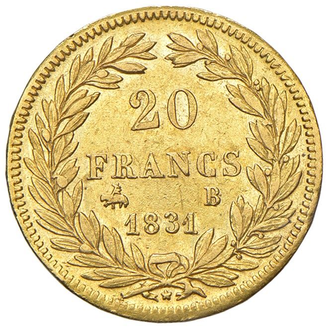 FRANCIA, Moneta da 20 franchi del 1831, Rouen