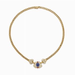 Collana in oro 18k, zaffiro e diamanti, 1980 circa