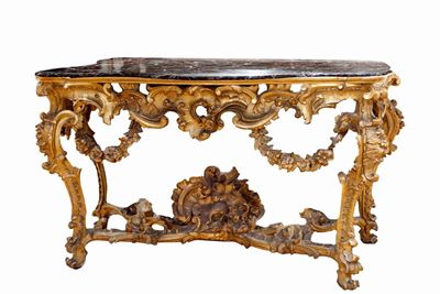 Grande console in legno intagliato e dorato, Roma, XVIII secolo