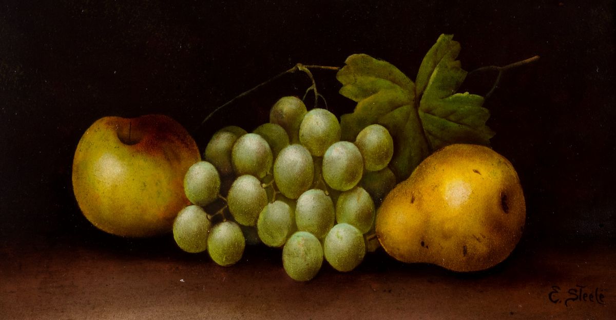 Edwin Steele (scuola Inglese Fine XIX - Inizi XX Secolo) - Coppia di Nature Morte con Uva e Altra...