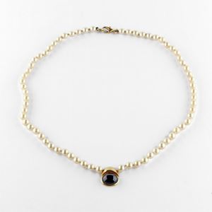 18K yellow gold cultured pearls and onyx necklace, signed J. Rivière