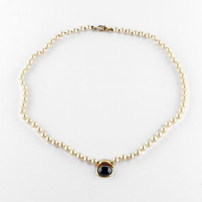 Collana in Perle, Oro 18k e Onice, Firmata J. Rivière
