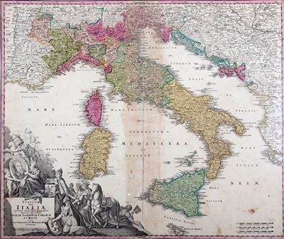 Statuum Totius Italiae Novissima Repraesentatio Geographica Simul Exsibens Insulas Siciliae Sardi...