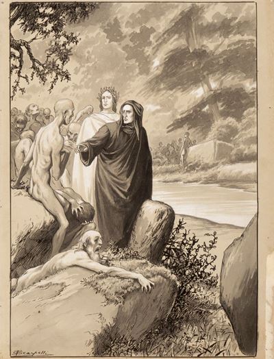 Illustrazione originale per 'La Divina Commedia - Inferno', matita, china, tempera e acquerello s...