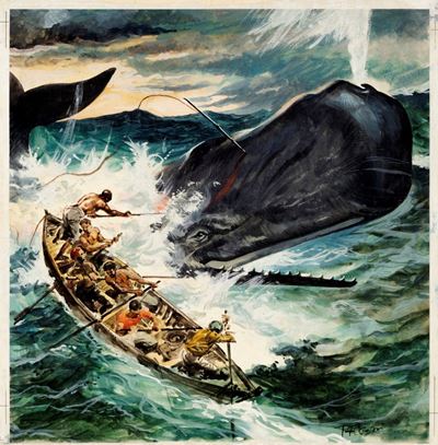 Caccia alla balena, tempera su cartoncino, 22 x 22 cm, 1957