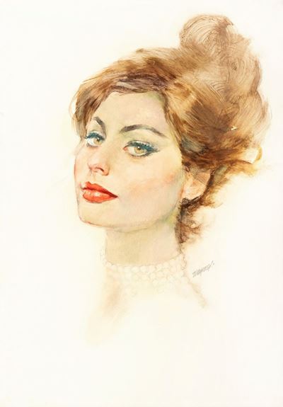 Sophia Loren - Matita, tempera e acquerello su cartone