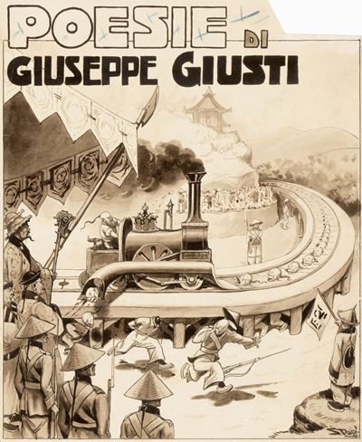 Copertina per 'Poesie di Giuseppe Giusti', 1924, matita, china e acquerello su cartoncino