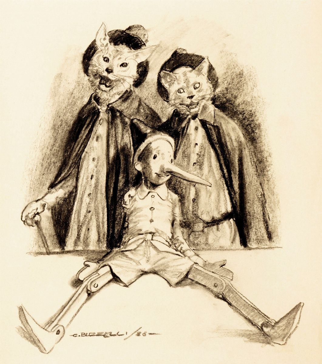 Guido Buzzelli - Pinocchio con il Gatto e la Volpe 1986 | Original ...