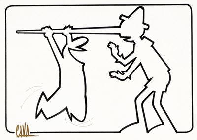 Pinocchio e La Linea, matita e china su cartoncino