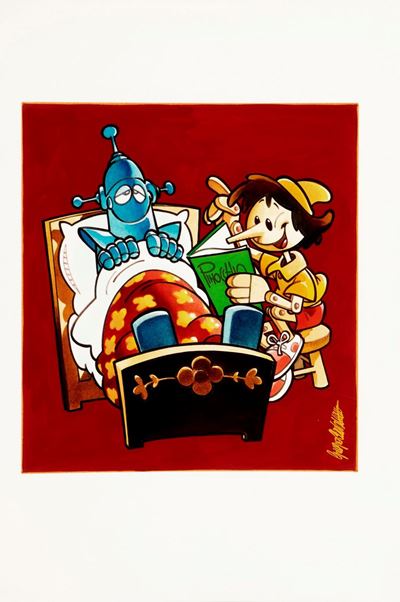 Omaggio a Pinocchio, tempera su cartoncino