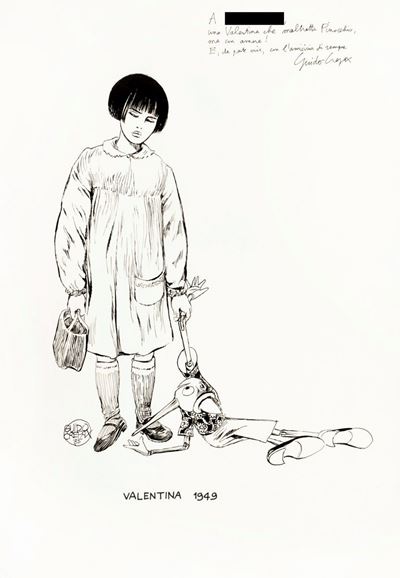 Pinocchio e Valentina, matita e china su cartone