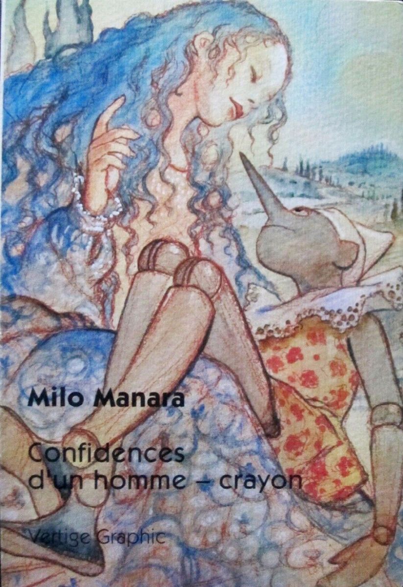 Milo Manara - Pinocchio e la fata turchina, pastelli e acquerello su cartoncino