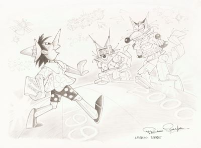 Pinocchio nel 2000, matita su cartoncino