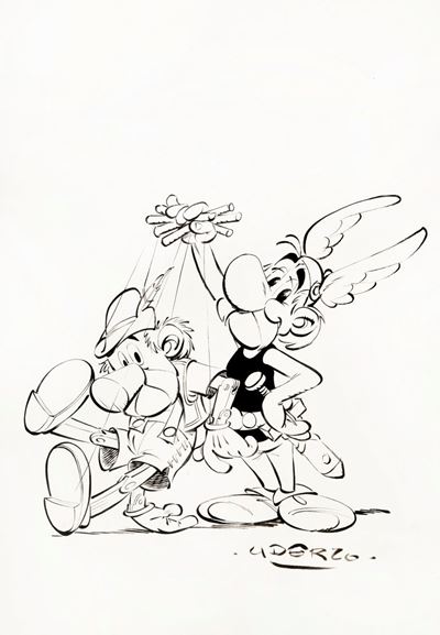 Pinocchio e Asterix, matita e china su cartoncino