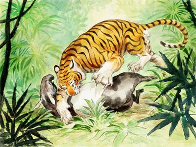 Love - La tigre, matita e acquerello su cartoncino