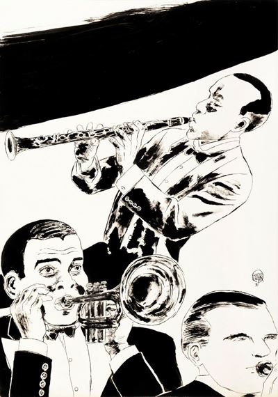 Jazz Men - matita e china su cartoncino