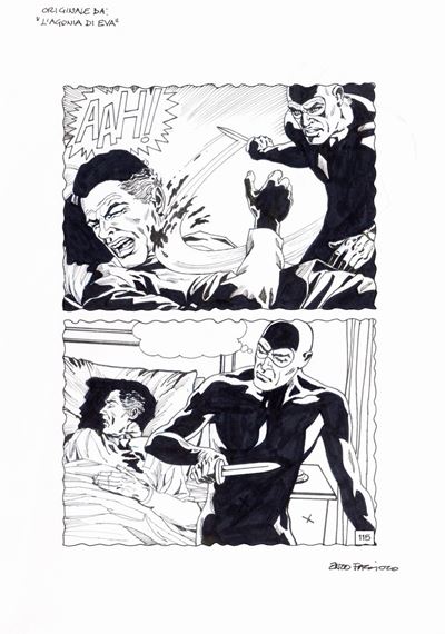 Diabolik - L'agonia di Eva, matita, china e pennarello su carta