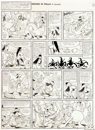 Cocco Bill - Occhio di Pollo e... i polli con l'occhio, matita e china su cartoncino, 1969