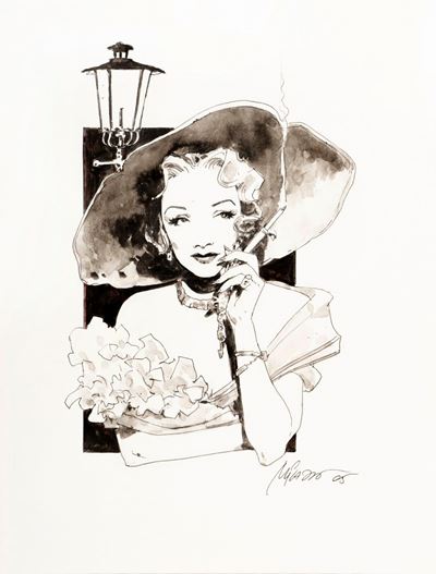 Marlene Dietrich - Matita, china e acquerello su cartoncino