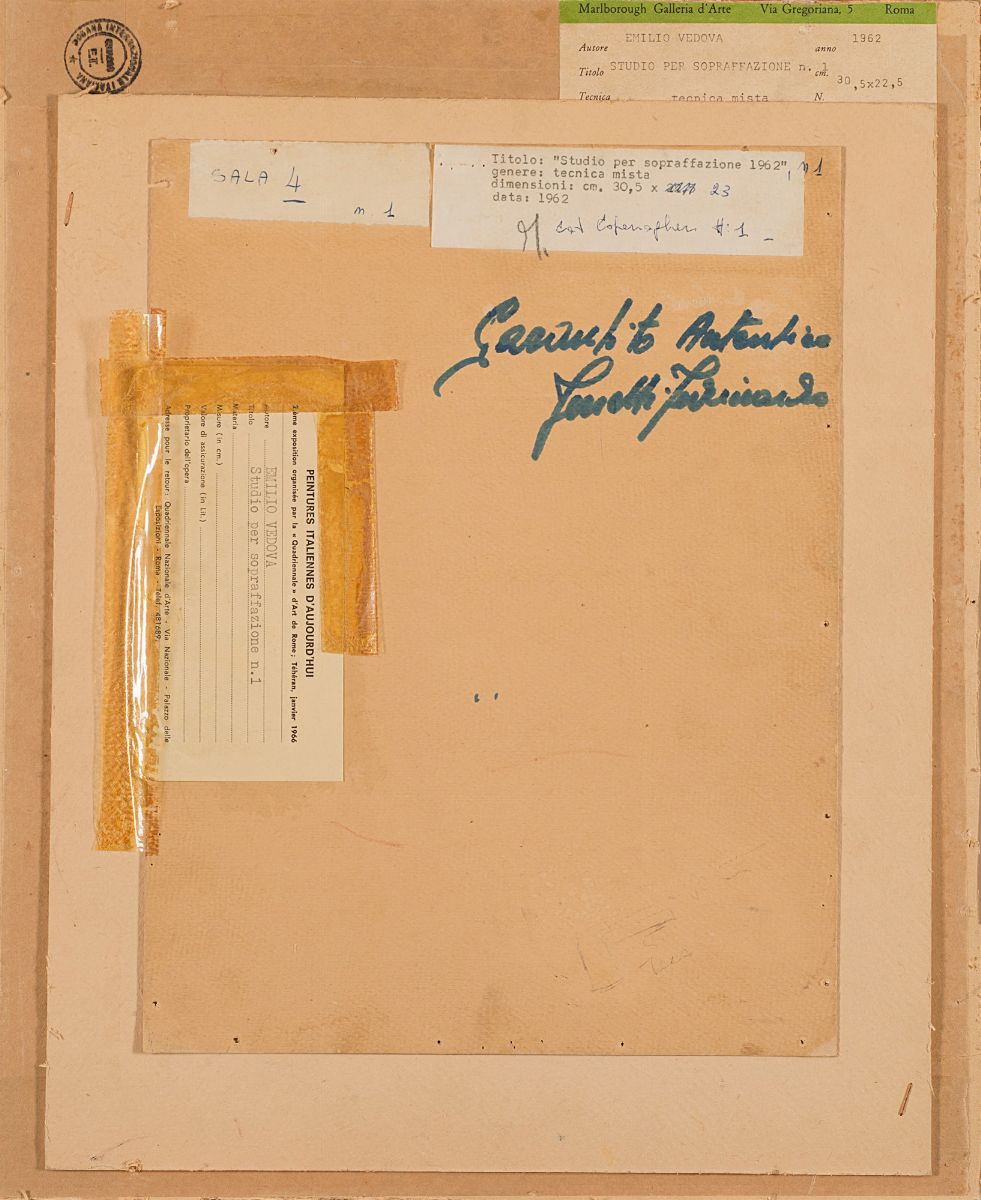 Emilio Vedova - Studio per sopraffazione n. 1, tecnica mista su cartoncino applicato su tela