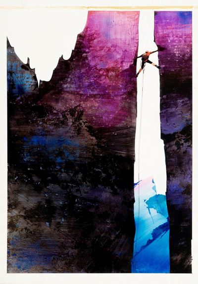 Manifesto ufficiale del 32° Trento Film Festival della Montagna '84, tempera e acquerello su cart...