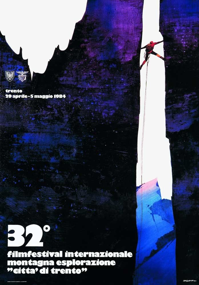 Sergio Toppi - Manifesto ufficiale del 32° Trento Film Festival della Montagna '84, tempera e acq...