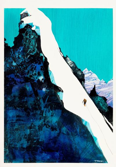 Manifesto ufficiale per il Trento Film Festival della Montagna '86, tempera e acquerello su carto...