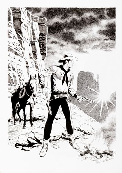 Tex - Il totem misterioso, matita e china su cartoncino
