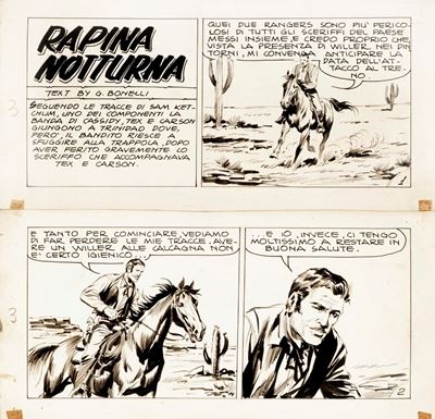 Tex - Rapina notturna, matita e china su cartoncino