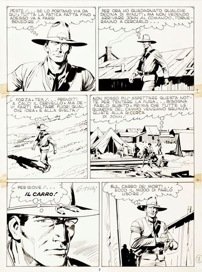 Tex - Fuga da Anderville, matita e china su cartoncino