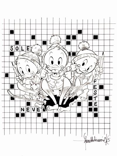 Copertina originale per 'Disney Enigmistica' n. 91, matita e china su cartoncino