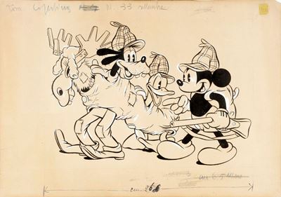 Copertina per Topolino n. 33, matita, china e biacca su cartone